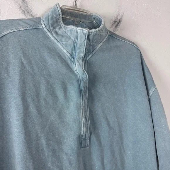 Aerie Oh Snap Sweatshirt Sweater Pullover Knit Top Henley Cloud Wash Blue Fleece - Picture 5 of 8